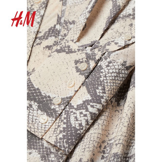 H&M 女装衬衫秋季休闲米色蛇纹系带装饰气质长袖上衣0957975 浅米色/蛇纹 160/88