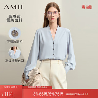 AMII2024春新款法式雪纺衬衫女玫瑰纽扣衬衣12421043 