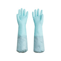 CHAHUA 茶花 袖套保暖手套耐用型厨房洗碗手套女冬季加绒家务洗衣服橡胶 两双（蓝色+蓝色）