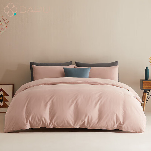DAPU 大朴 60支精梳纯棉磨毛四件套加厚冬季素色床单被套烟霞 1.8米床 60支磨毛冬款-烟霞