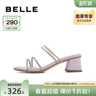 BeLLE 百丽 情人节粗跟高跟鞋一字拖鞋夏季新款外穿女鞋凉拖3Z1B3BT3