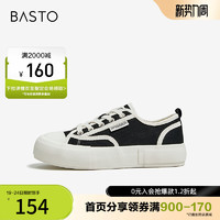 BASTO 百思图 奥莱秋季商场同款帆布鞋厚底板鞋女运动休闲平底鞋VC204CM2