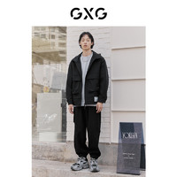 GXG 奥莱 22年男装 黑色简约连帽夹克外套撞色织唛点缀 秋季