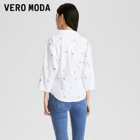 VERO MODA 上衣女2023春夏新款小清新甜美收腰七分袖V领刺绣衬衫