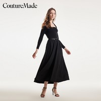 VERO MODA CoutureMade连衣裙2024春夏新款优雅简约针织拼接挂脖七分袖长裙