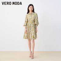 VERO MODA 连衣裙2023秋冬新款花朵灯笼袖V领显瘦有内衬