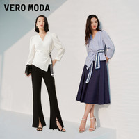 VERO MODA 衬衫女2023春夏新款V领七分袖通勤百搭气质泡泡袖