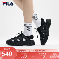 FILA 斐乐 官方猫爪凉鞋女鞋2024夏季新款溯溪户外沙滩鞋凉拖老爹鞋子 黑-BK 37.5