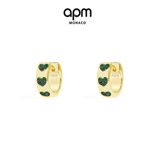 APM Monaco小巧绿色和白色爱心耳环女简约浪漫圆环时尚耳饰  金黄色