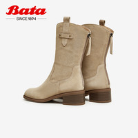 Bata 拔佳 小耳朵时装靴女2023冬百搭西部中筒靴ATO60DZ3