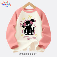 马克华菲儿童长袖t恤春秋款2024插肩童装衣服时尚洋气纯棉女童打底衫 m听歌小狗橡皮红 160