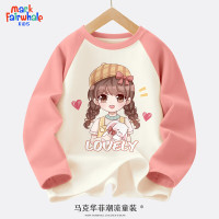 马克华菲儿童长袖t恤春秋款2024插肩童装衣服时尚洋气纯棉女童打底衫 m抱兔女孩橡皮红 150