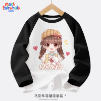 马克华菲儿童长袖t恤春秋款2024插肩童装衣服时尚洋气纯棉女童打底衫 m抱兔女孩黑 120