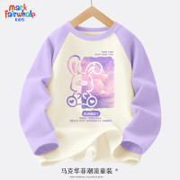 马克华菲儿童长袖t恤春秋款2024插肩童装衣服时尚洋气纯棉女童打底衫 m星云兔香芋紫 140