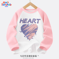 马克华菲儿童长袖t恤春秋款2024插肩童装衣服时尚洋气纯棉女童打底衫 可爱心嫩粉 140