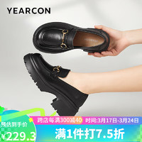 YEARCON 意尔康 单鞋女皮鞋学生英伦风乐福鞋粗跟一脚蹬工作 26683W黑色37