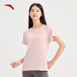 ANTA 安踏 短袖女24春季t恤打底纯色运动跑步训练宽松显瘦 刚柔粉7103-1 S/160