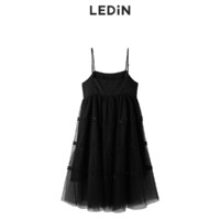LEDIN 乐町 吊带网纱裙2023夏季新款小黑裙连衣裙C2FAC3205