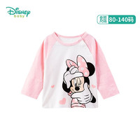 Disney 迪士尼 童装 男女童T恤纯棉撞色长袖上衣儿童米奇米妮圆领衣服粉色3岁/身高100cm