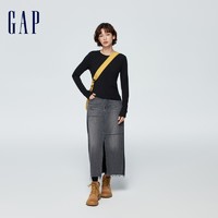 Gap 盖璞 女装春季2024新款前开衩修身牛仔半裙时尚拼接高腰长裙874444