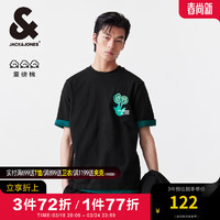 杰克·琼斯（JACK&JONES）夏季潮流百搭简约重磅纯棉花朵图案印花短袖T恤男224201089 E40 黑色 常规 E40 黑色 165/88A/XS