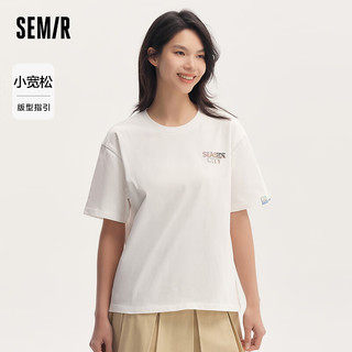 森马（Semir）短袖T恤女设计感印花2024夏宽松复古衣服小众 本白10102 165/88A/L