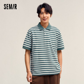 森马（Semir）POLO衫男2024夏季时尚经典撞色条纹上衣通勤风 绿白色调00341 160/80A/XS