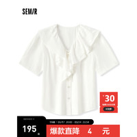 森马（Semir）短袖衬衫女文艺气质大翻领2024夏法式衬衣通勤 本白10102 155/80A/S