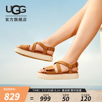 UGG 夏季女士休闲舒适纯色厚底露趾魔术贴设计时尚凉鞋1158053 CHE  栗色 40