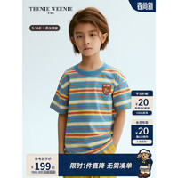 Teenie Weenie Kids小熊童装24春夏男女童短袖条纹圆领舒适T恤 蓝色 140cm