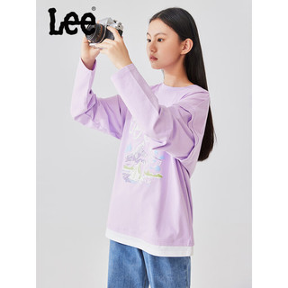 Lee童装长袖T恤上衣2024春季女童女孩淑女百搭印花长袖儿童卫衣 浅紫色 120cm