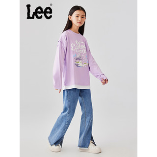Lee童装长袖T恤上衣2024春季女童女孩淑女百搭印花长袖儿童卫衣 浅紫色 150cm
