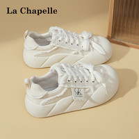 La Chapelle拉夏贝尔女鞋休闲保暖初春女鞋2024潮流女鞋手织风运动软底舒适女板鞋 米色 40