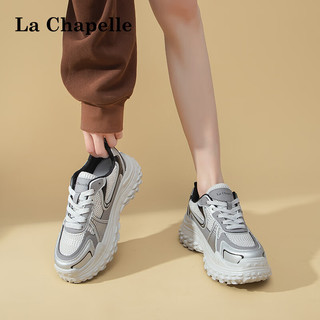 La Chapelle 女鞋老爹鞋坦克鞋底榴莲鞋防滑2024潮流女鞋网面鞋运动鞋女 米白色 35