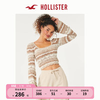 HOLLISTER24春夏辣妹长袖钩镂空方领修身针织衫女 356511-1 浅棕色条纹 L (165/100A)