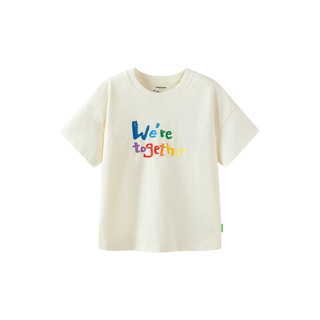 迷你巴拉男童女童短袖T恤夏季宝宝吸湿速干柔软透气儿童上衣 奶白10501 150cm