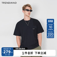 TRENDIANO 官方2023新款夏季肌理感棉质简约圆领短袖t恤男潮 黑色090 M