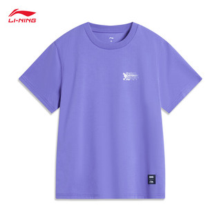 李宁x LPL 卡莎联名系列丨运动T恤女款24简约短袖文化衫AHSUA96 长春花蓝紫-4 L
