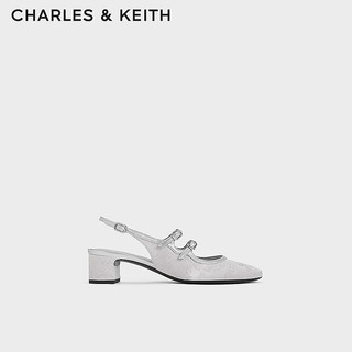 CHARLES&KEITH24春季龙年双绊带粗跟玛丽珍鞋凉鞋CK1-60920370 Silver银色 40