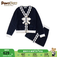 PawinPaw卡通小熊童装2024年春季女童长袖上衣短裙套装 藏青色/59 130