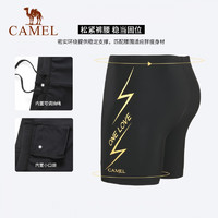 CAMEL 骆驼 游泳裤新款男士平角防尴尬泳衣训练泳裤温泉快干短裤 Y1S2ROF612，黑色 XL