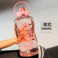 恩尔美（nRMEi）运动水杯男大容量茶水分离塑料杯耐高温水壶夏季 玫红（刻度+吸管） 3800ml