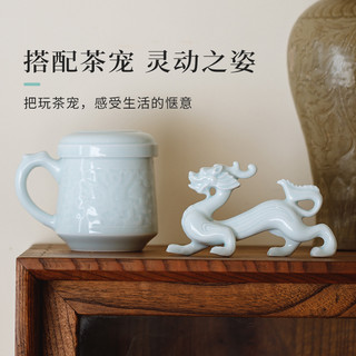 景德镇陶瓷高温影青雕刻水具大容量办公室水杯带盖马克杯