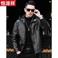 恒源祥蝙蝠袖皮衣男皮夹克短款连帽真皮男士头层牛皮外套春秋机车潮 单款 165/M