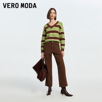 VERO MODA 针织衫2024春夏新款休闲舒适V领撞色条纹流苏长袖毛衣女