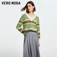 VERO MODA 针织衫2024春夏新款休闲舒适V领长袖杂色美拉德条纹毛衣