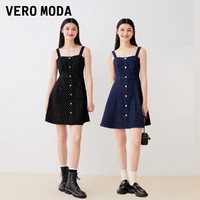 VERO MODA 连衣裙秋冬新款休闲复古老花高腰时尚收腰A摆背带牛仔裙