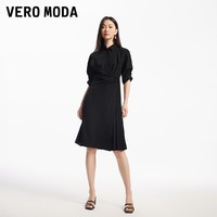 VERO MODA 连衣裙2024春夏新款五分袖A字围裹式衬衫式纯色简约百褶