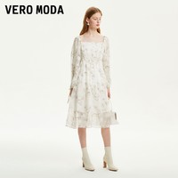 VERO MODA 连衣裙2023秋冬新款法式方领花朵高腰公主裙