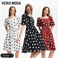 VERO MODA 连衣裙2024春夏新款法式波点收腰A摆优雅约会
